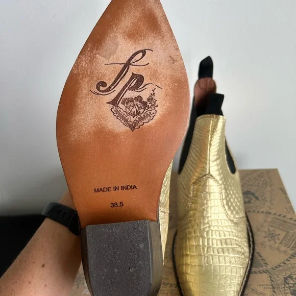 FREE PEOPLE gold metallic croc embossed western style ankle boots - Picture 9 of 9
